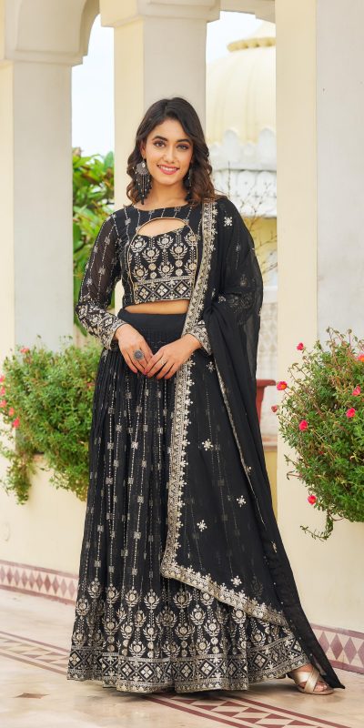 Artful Black Color Georgette Embroidery Sequence Lehenga Choli