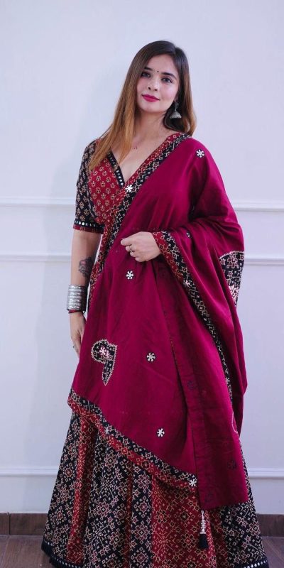 Artful Black Color Rayon Printed Silk Work Lehenga Choli