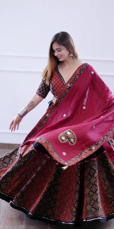 Artful Black Color Rayon Printed Silk Work Lehenga Choli