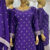 Artful Violet Color Chinon Silk Malty Embroidery Sharara Suit