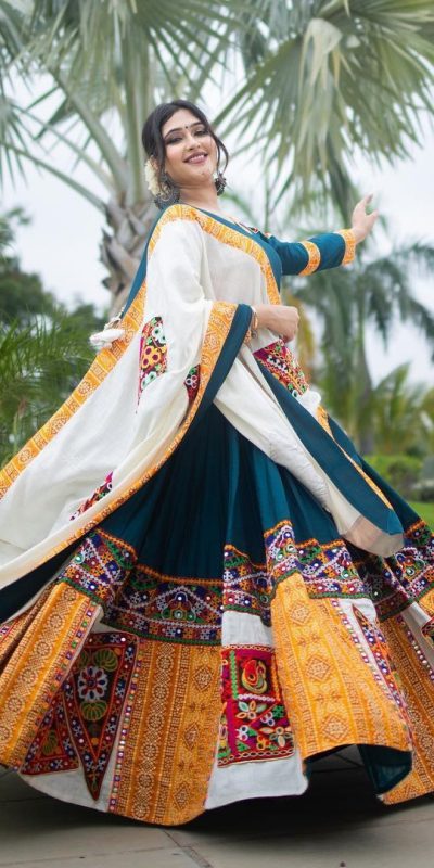 Beautiful Blue Color Crepe Printed Real Mirror Work Lehenga Choli