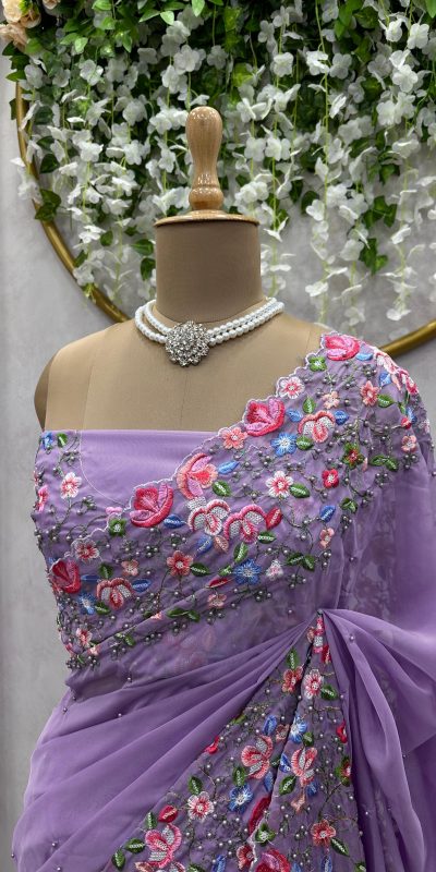 Beautiful Violet Color Tabby Silk Thread Sequence Work Saree