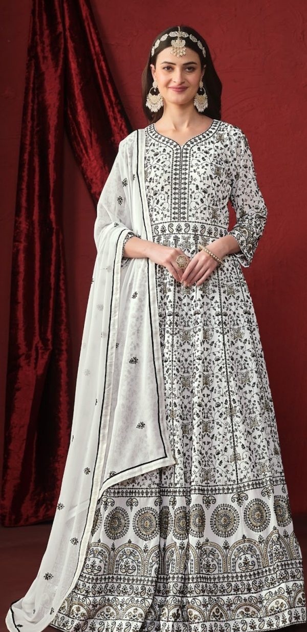 Beautiful White Color Georgette Embroidery Salwar Suit