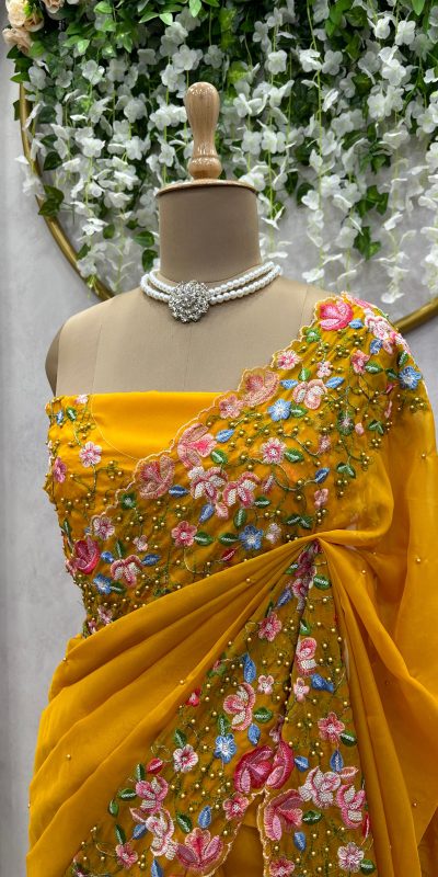Beautiful Yellow Color Tabby Silk Thread Sequence Work Saree