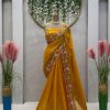 Yellow Tabby Silk Thread Sequence Work Saree