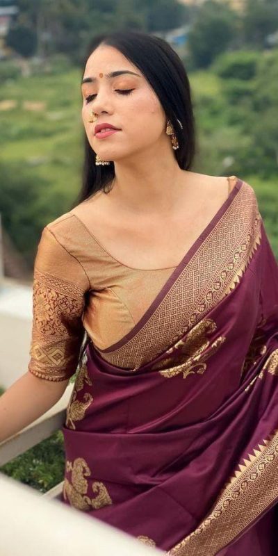 Brilliant Maroon Color Soft Lichi Silk Ordinary Design Pallu Saree