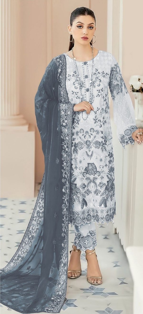 Classic White & Black Color Georgette Embroidery Salwar Suit