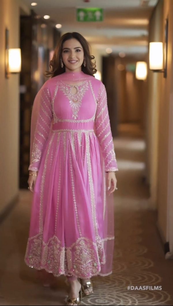 Dazzling Pink Color Georgette Sequence Embroidery Anarkali Suit