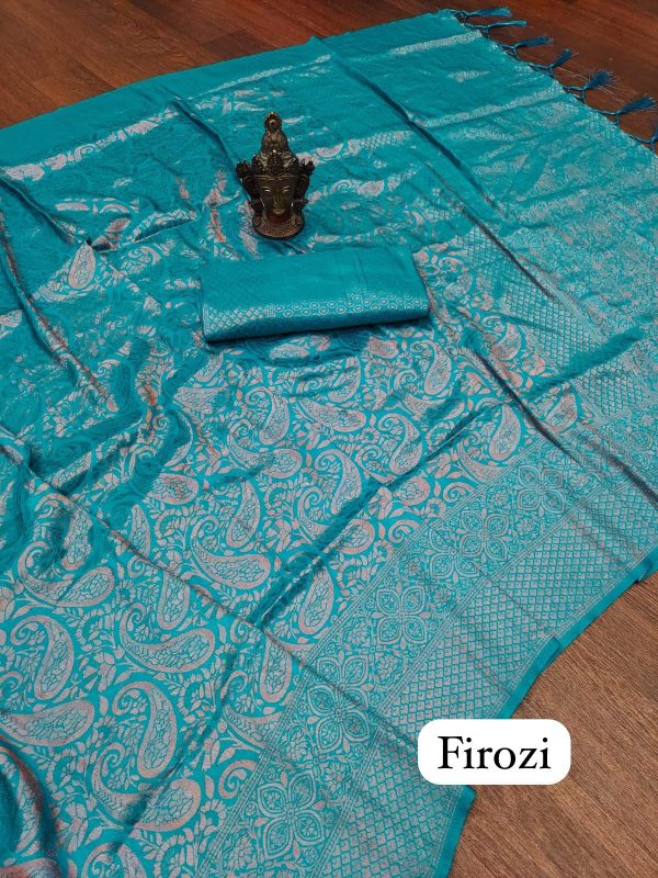 Elegant Firozi Color Soft Silk Beautiful Rich Pallu All Over Saree