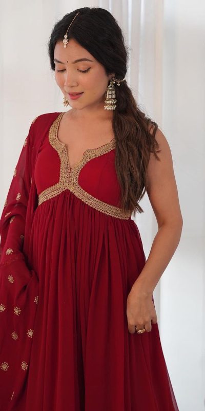 Elegant Maroon Color Georgette Embroidery Sequence Gown