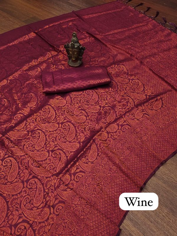 Elegant Wine Color Soft Silk Beautiful Rich Pallu All Over Saree