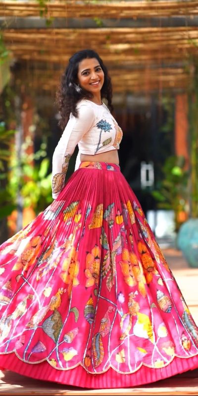 Fancy Pink Color Pure Cotton Kalamkari Printed Lehenga Choli