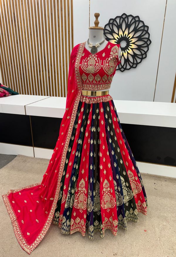 Fancy Red Color Georgette Embroidery Lehenga Choli