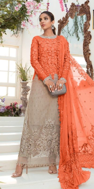 Fine Grey Color Heavy Net Sequence Embroidery Salwar Suit