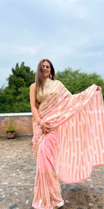 Glamorous Pink Color Georgette Embroidery Sequence Saree