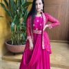 Rani Pink Chinon Embroidery Lace Work Gown