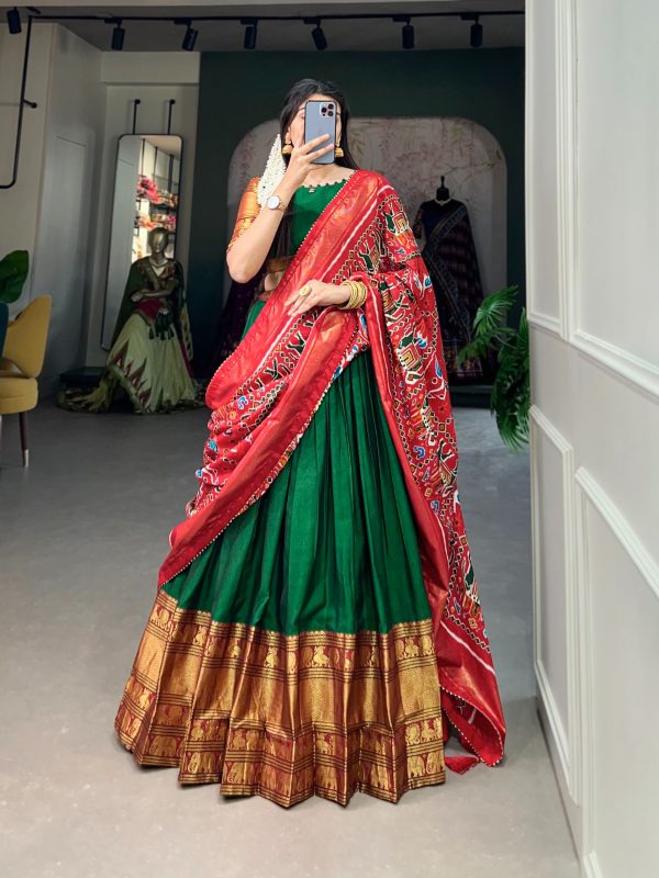 Grand Green Color Narayan Pet Zari Weaving Lehenga Choli