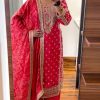 Grand Pink Chinnon Silk Embroidery Coding Dori Salwar Suit