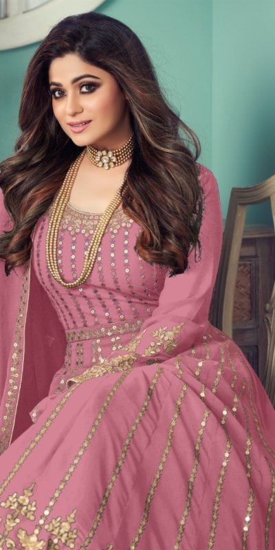 Grand Pink Color Georgette Codding Embroidery Anarkali Suit