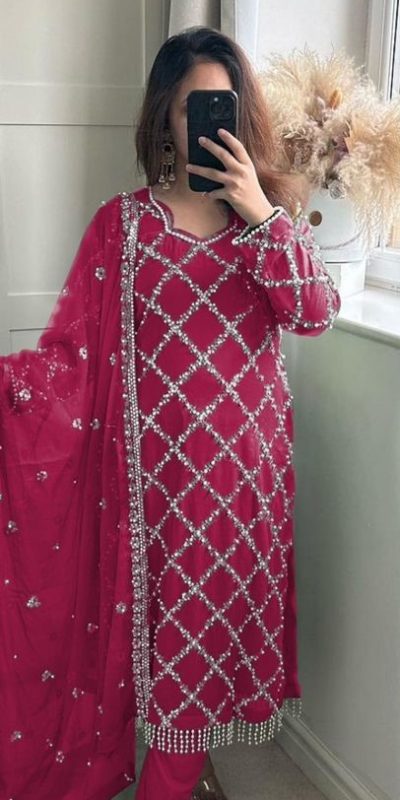 Grand Pink Color Georgette Embroidered Hand Work Salwar Suit