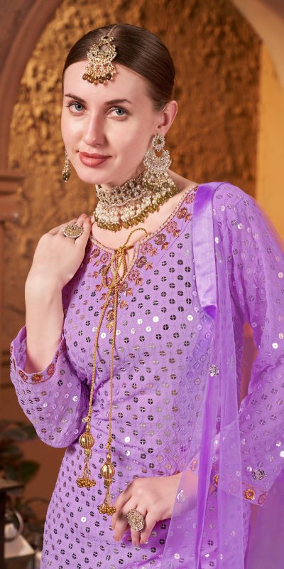 Grand Violet Color Georgette Embroidery Sequence Salwar Suit