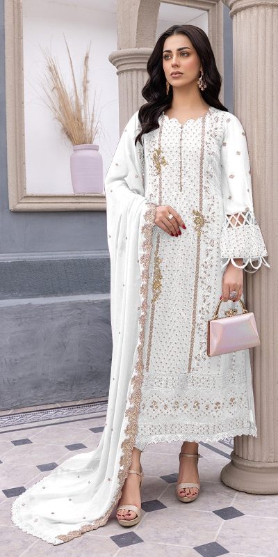 Grand White Color Sequence Georgette Embroidery Salwar Suit