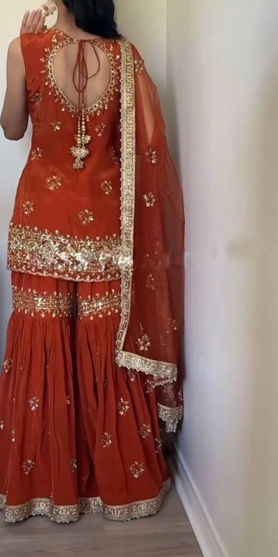 Luminous Brown Color Georgette Embroidery Sequence Salwar Suit
