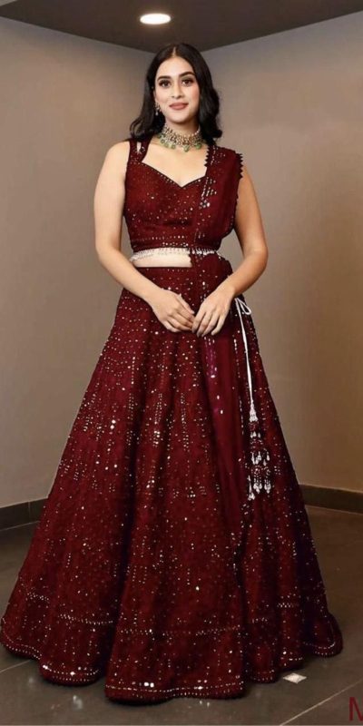 Luminous Maroon Color Georgette Embroidery Work Lehenga Choli