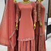 Luminous Onion Georgette Embroidery Sequence Salwar Suit