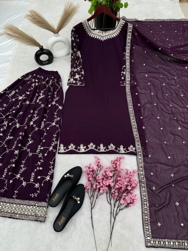 Luminous Purple Color Georgette Embroidery Sequence Salwar Suit