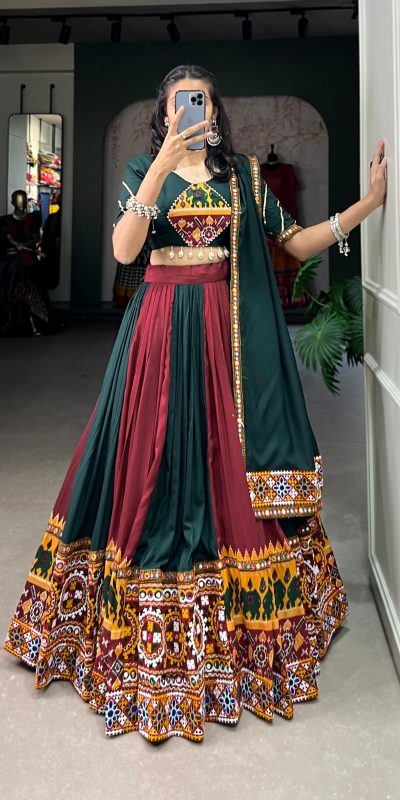 Majestic Green Color Rayon Printed Silk Work Lehenga Choli