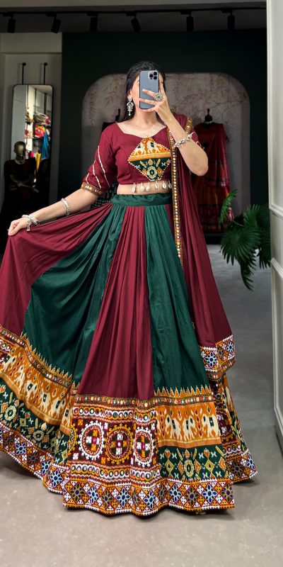 Majestic Maroon Color Rayon Printed Silk Work Lehenga Choli