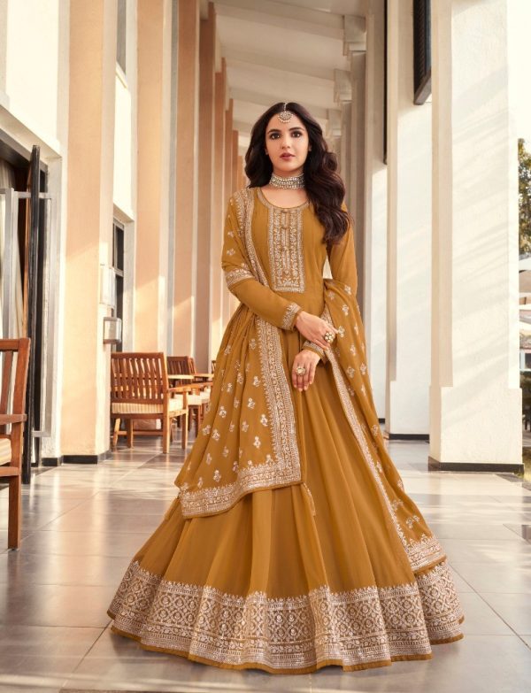 Majestic Mustard Color Georgette Embroidery Salwar Suit