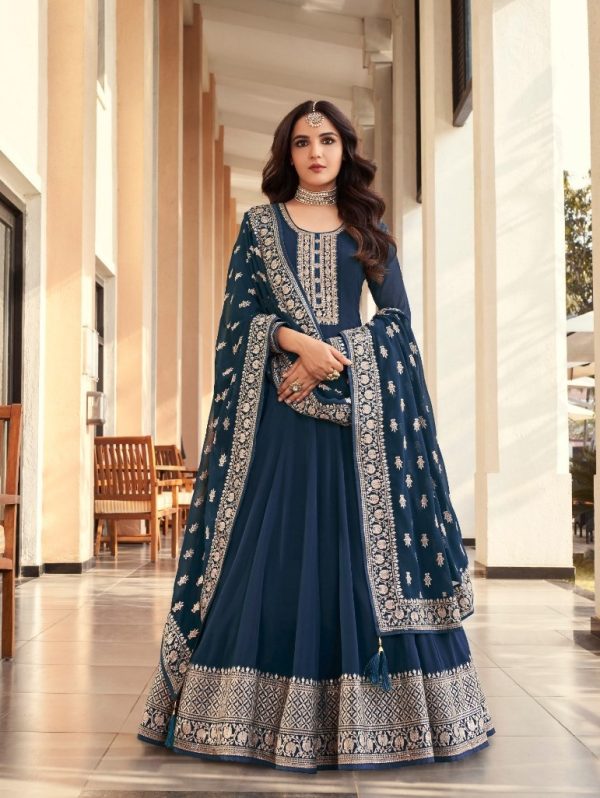 Majestic Navy Blue Color Georgette Embroidery Salwar Suit