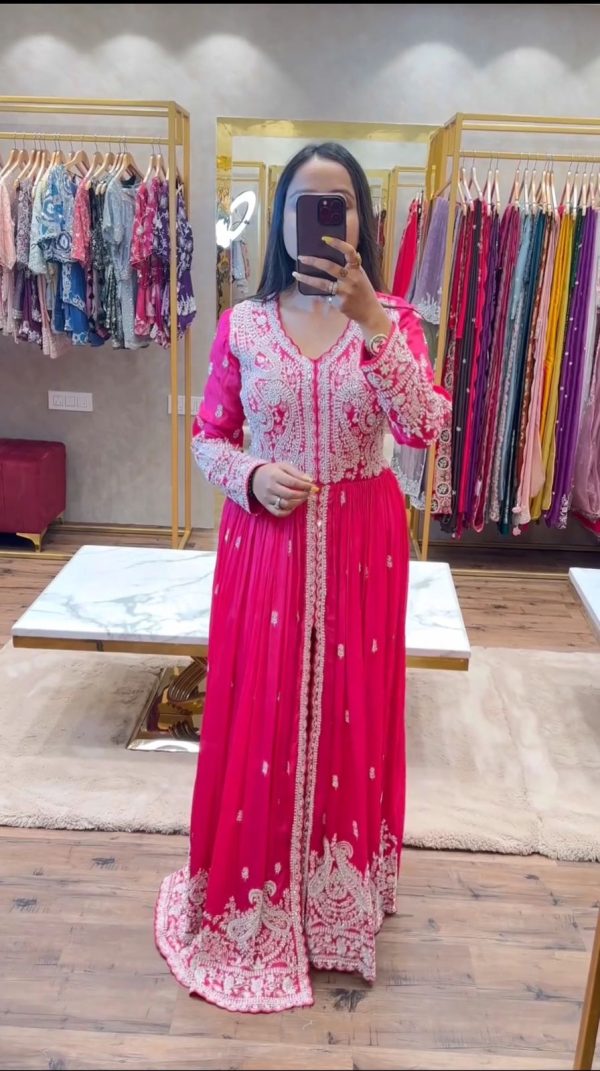 Majestic Pink Color Georgette Embroidery Sequence Gown