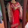 Majestic Red Color Chinon Silk Embroidery Work Sharara Suit