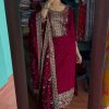 Majestic Red Color Chinon Silk Embroidery Work Sharara Suit