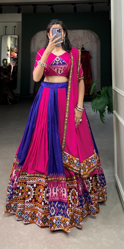Majestic Royal Blue Color Rayon Printed Silk Work Lehenga Choli