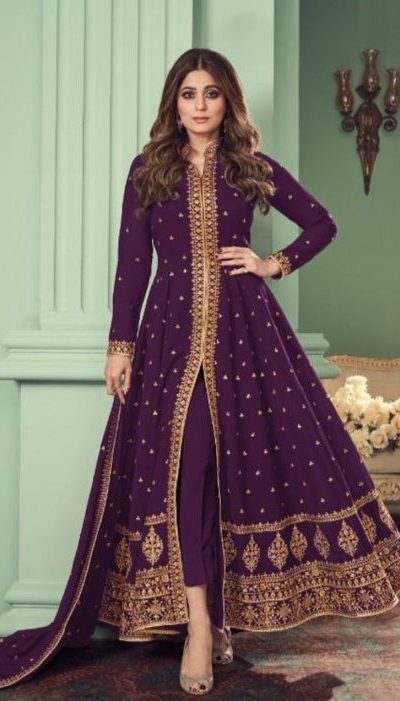 Marvel Purple Color Heavy Georgette Embroidery Sharara Suit