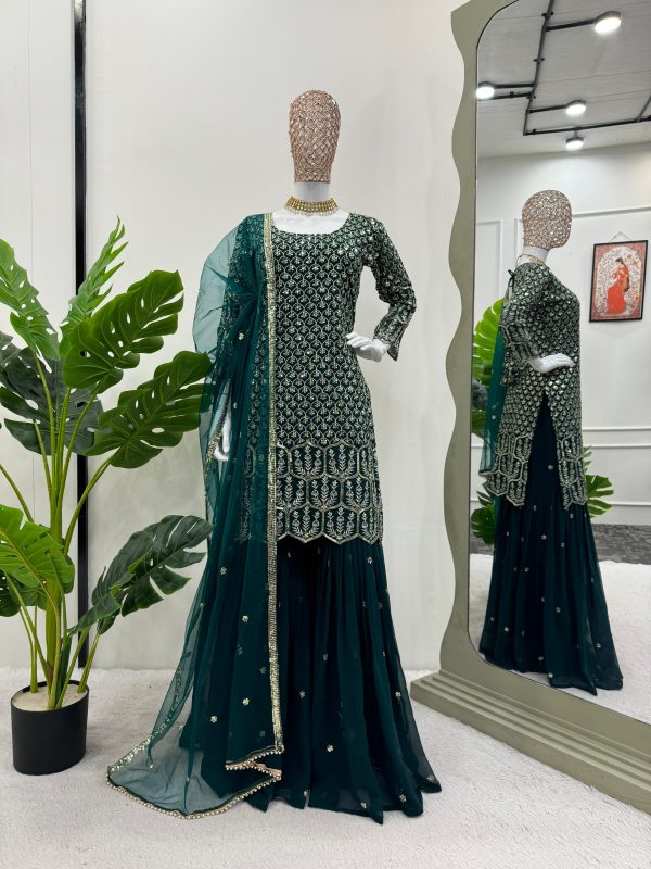 Nice Green Color Georgette Sequence Thread Work Salwar Suit