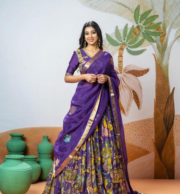 Nice Violet Color Chant Crepe Kalamkari Printed Lehenga Choli