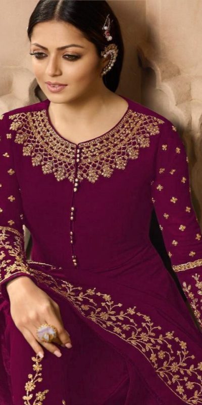 Perfect Purple Color Georgette Cording Anarkali Suit