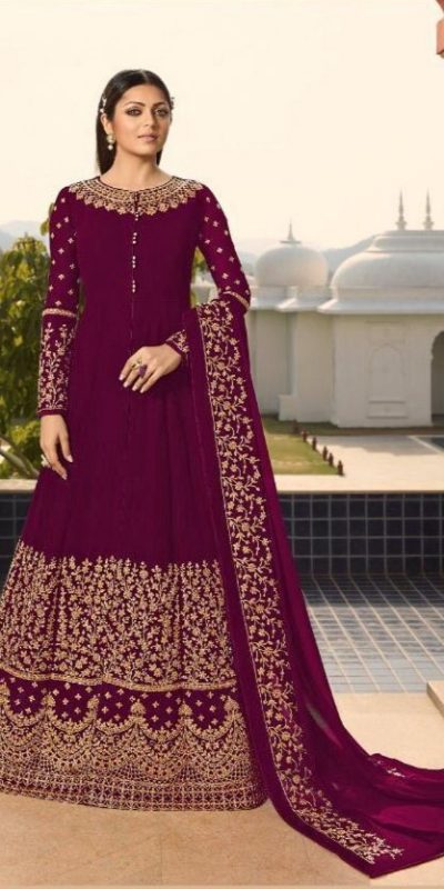 Perfect Purple Color Georgette Cording Anarkali Suit