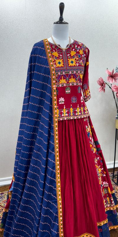 Perfect Red Color Rayon Embroidery Sequence Lehenga Choli