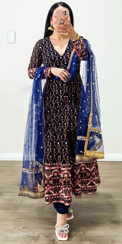 Pretty Blue Color Georgette Thread Sequence Work Salwar Suit