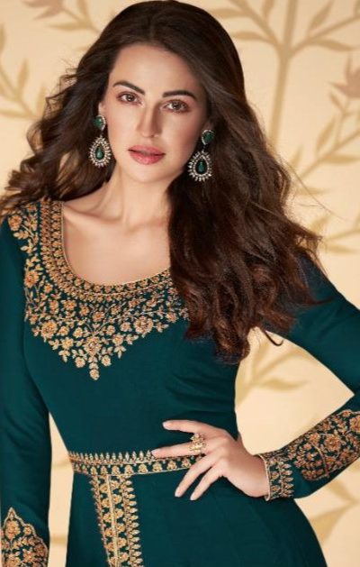 Pretty Peacock Green Color Georgette Embroidery Sharara Suit