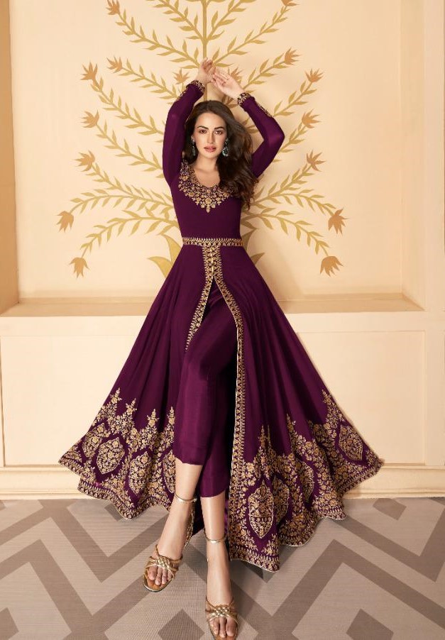 Pretty Purple Color Georgette Embroidery Sharara Suit