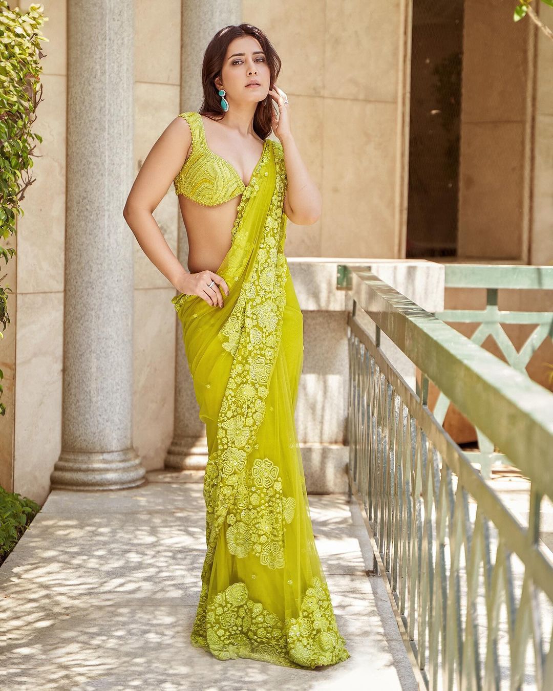 Raashi Khanna Mastered Color Tabby Silk Thread Sequence Saree