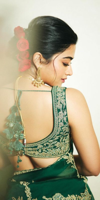 Rashmika mandanna Green Organza Silk Embroidered Saree