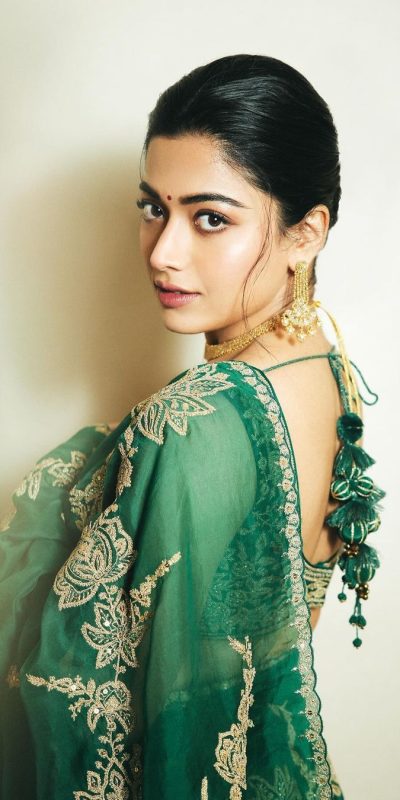 Rashmika mandanna Green Organza Silk Embroidered Saree
